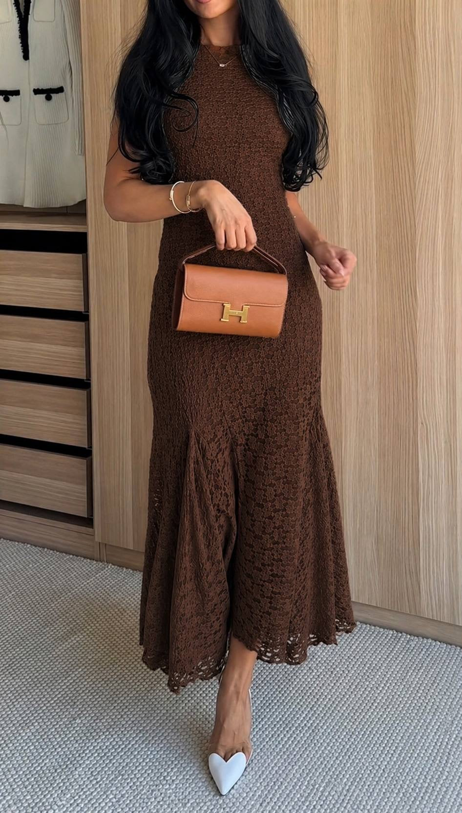 ZARA Brown Lace Maxi Dress