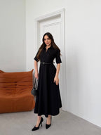 Elegant Black Belted Dress
