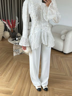Luna White Embroidered Peplum Blouse