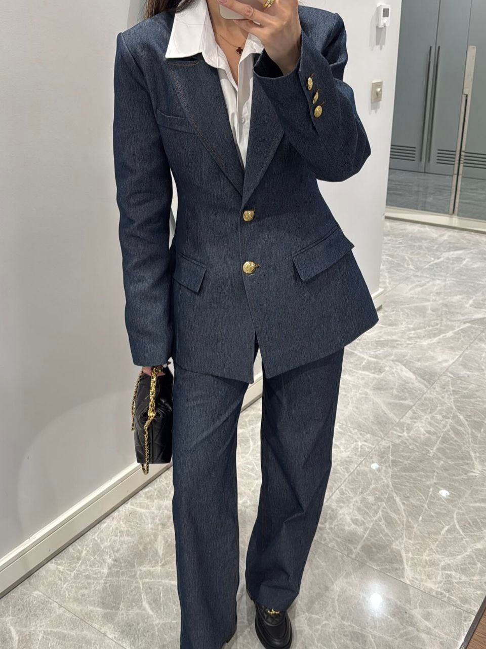 ZARA Gold Button Denim Set