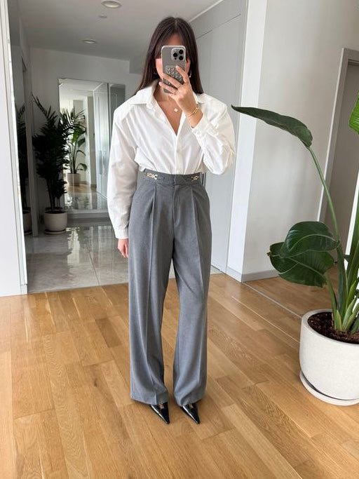 Gold Buckle Wide-Leg Pants