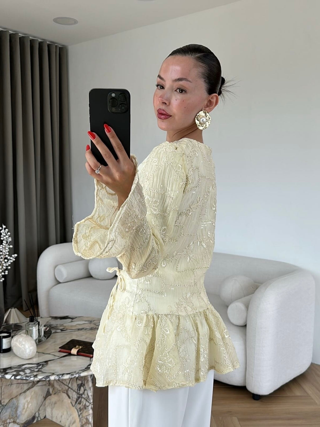 Luna Embroidered Peplum Blouse