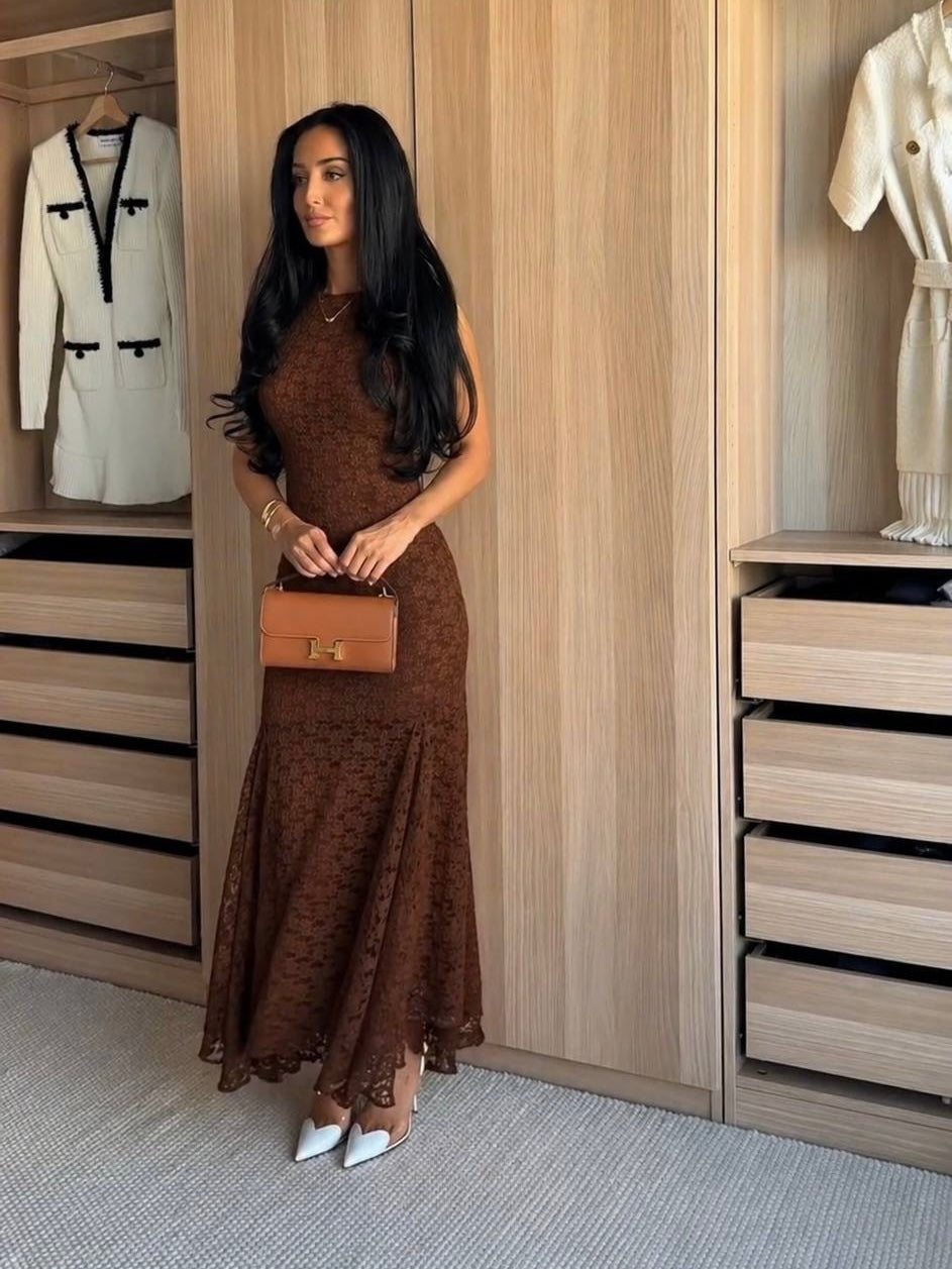 ZARA Brown Lace Maxi Dress