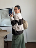 Brown Beige Block Striped Polo Sweater