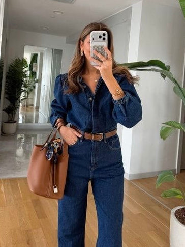 Straight-Leg Denim Jumpsuit