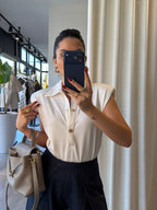White Sleeveless Button Polo Bodysuit