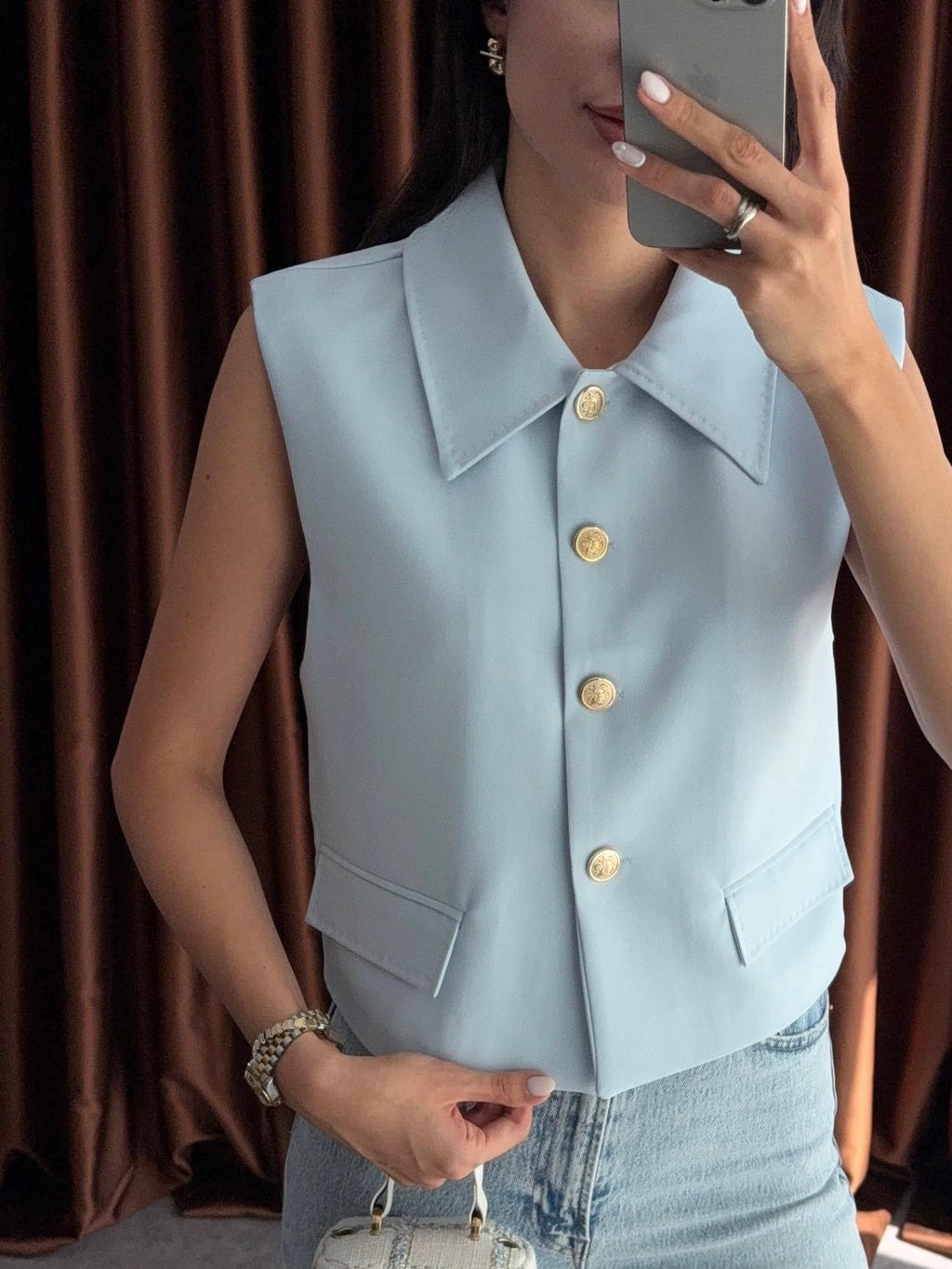 Gold Button Tailored Vest