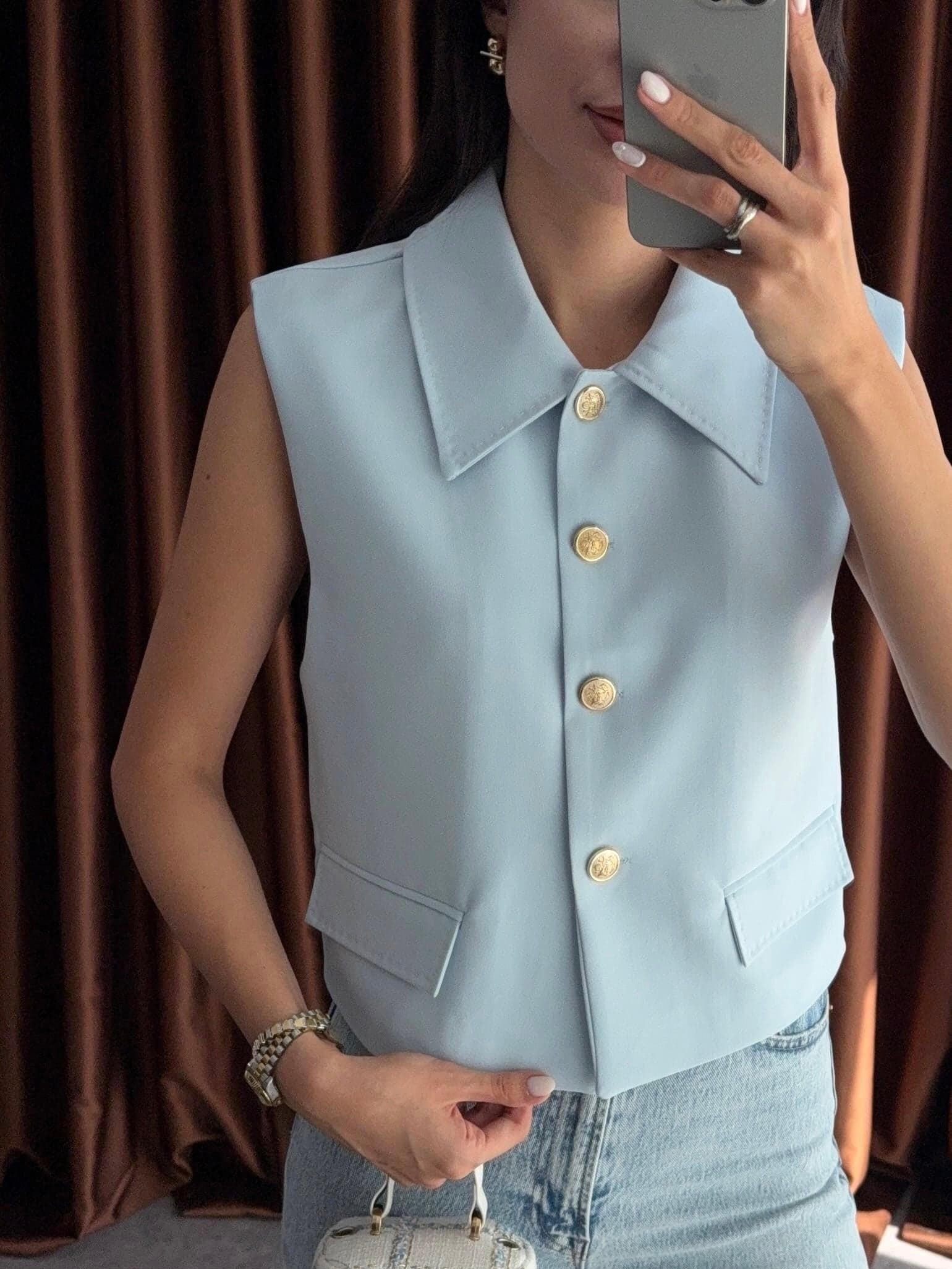 Gold Button Tailored Vest