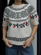 Ivory Fair Isle Embroidered Knit Top