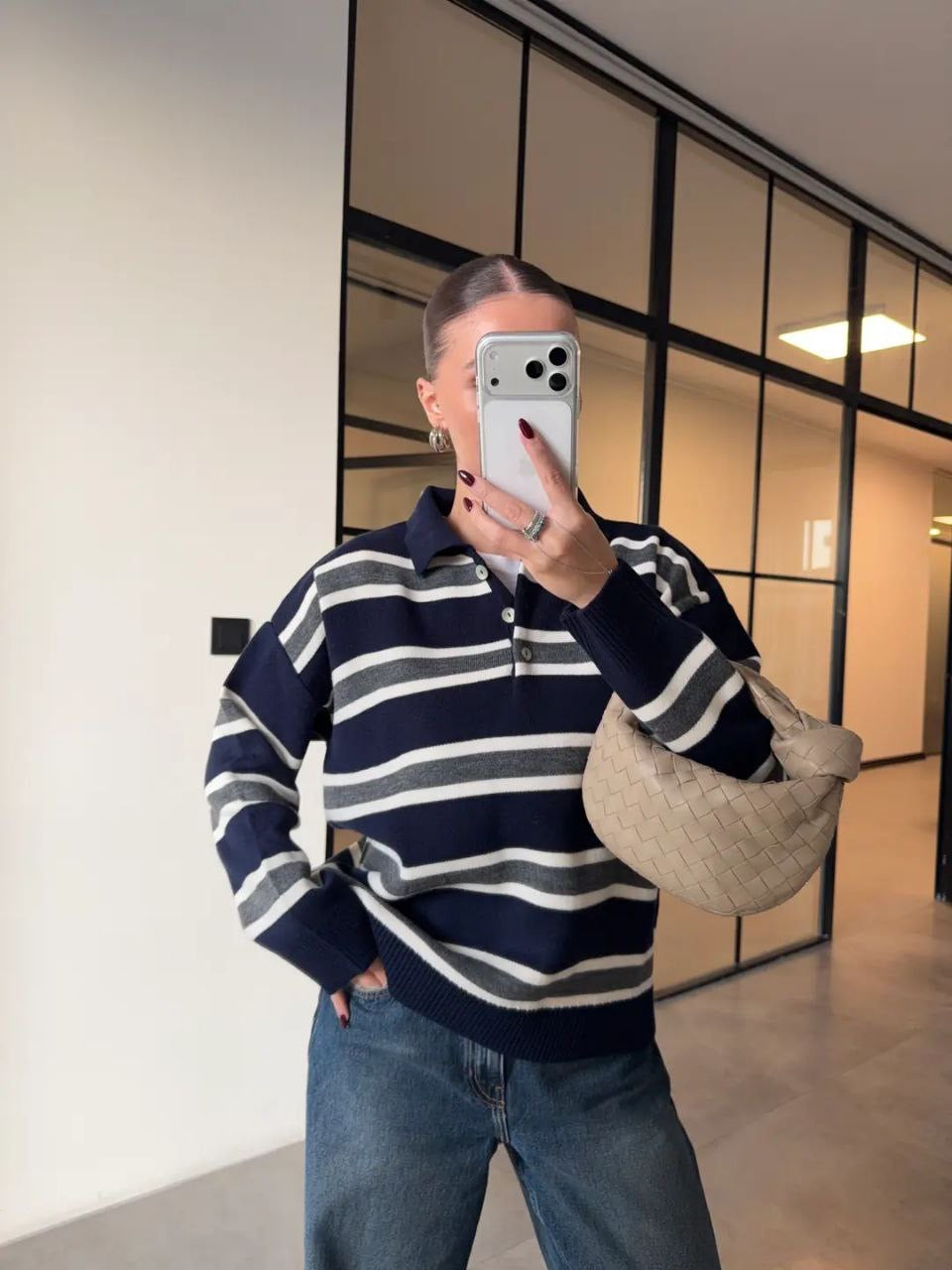 Navy & White Striped Sweater