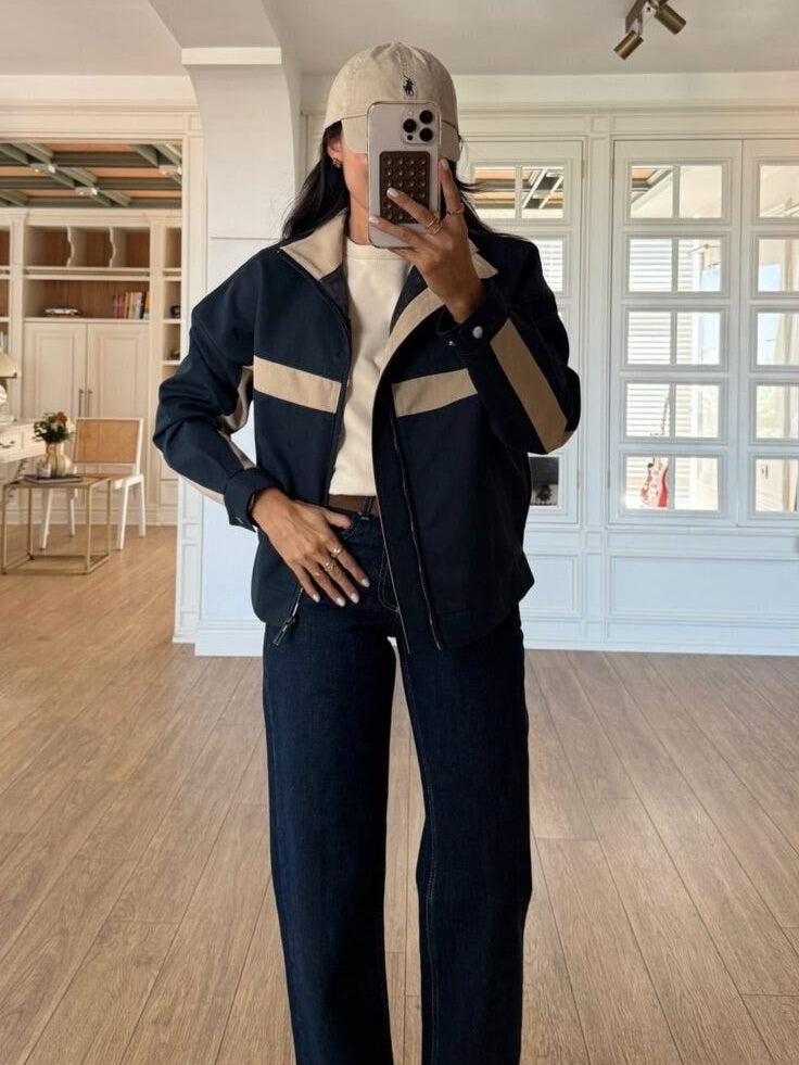 Navy & Beige Color Block Jacket