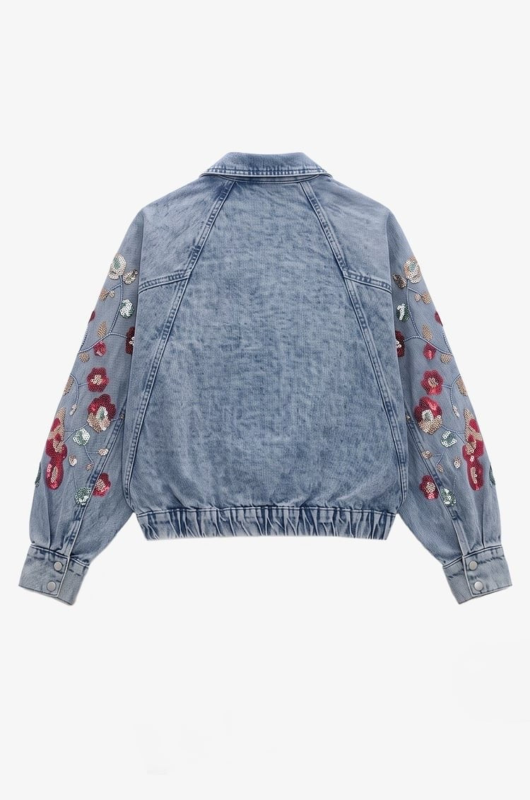 Embroidered Floral Denim Blazer
