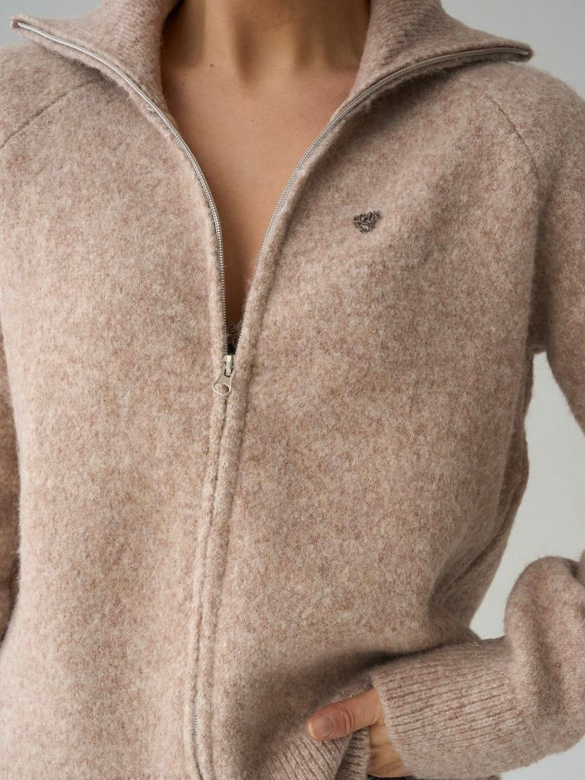 Beige Everyday Zip Cardigan