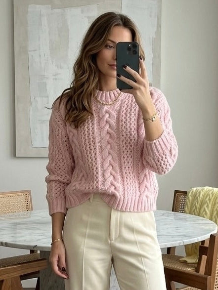 Light Pink Cable Knit Chunky Sweater