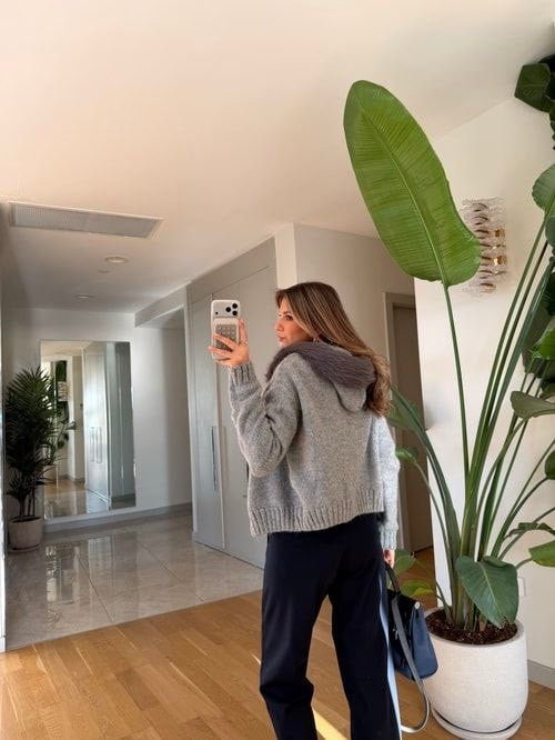 Grey Fur Collar Cardigan