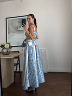 Blue & White Floral Skirt Set