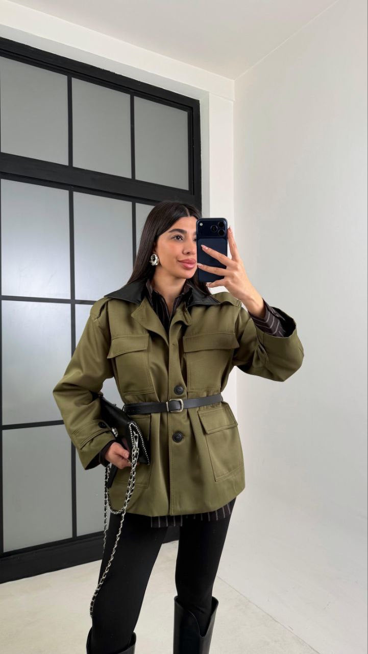 Olive Belted Overshirt Jacket
