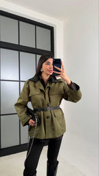 Olive Belted Overshirt Jacket