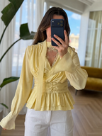 Yellow Wrap Lace Blouse