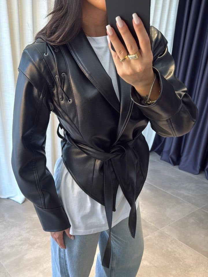 Black Belted Leather Jacket