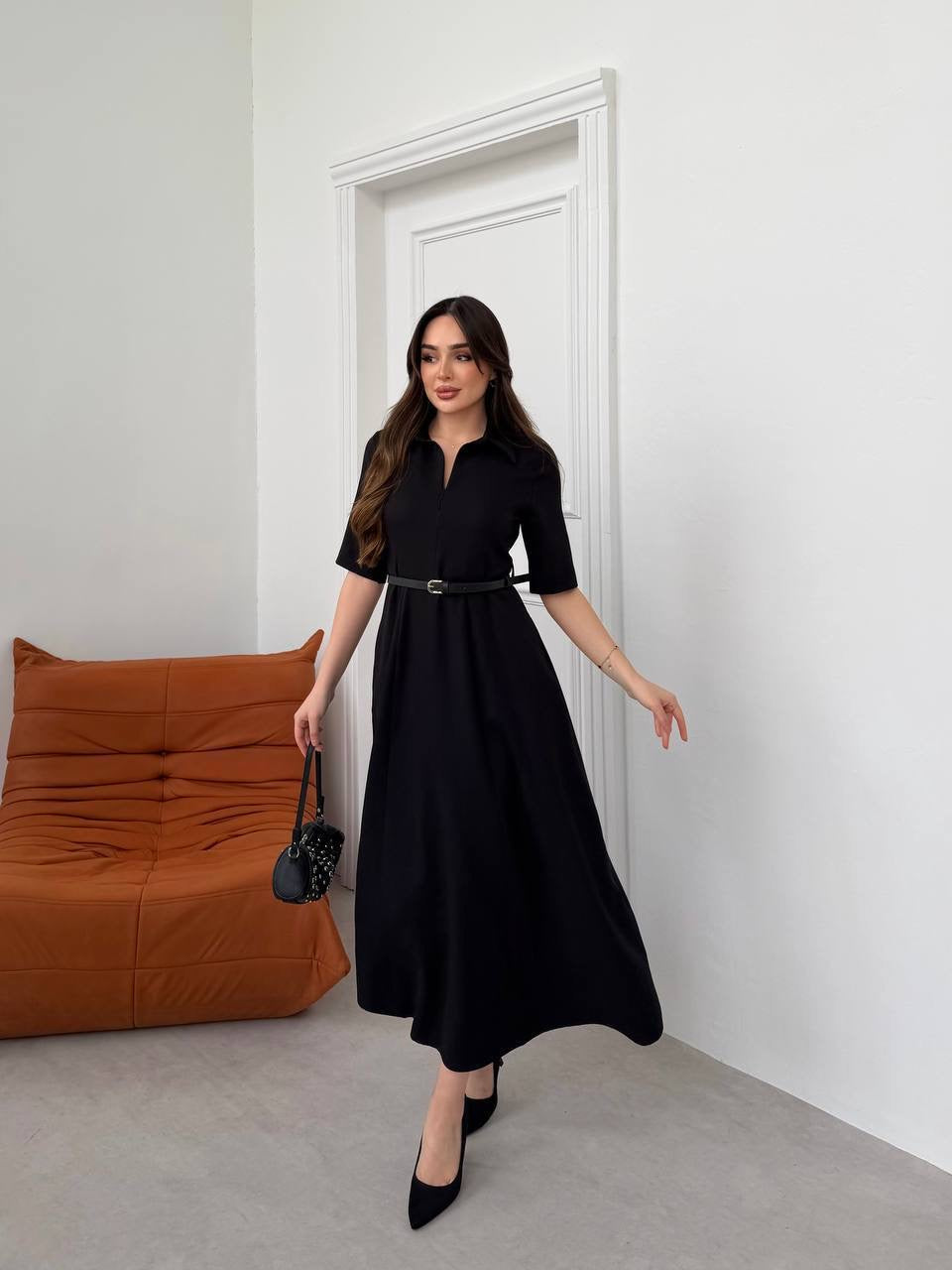 Elegant Black Belted Dress