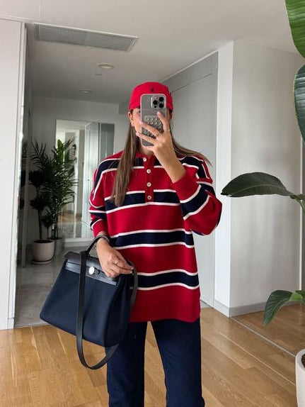 Classic Striped Polo Sweater