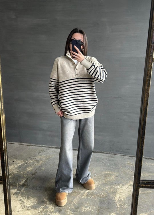 Striped Button Sweater