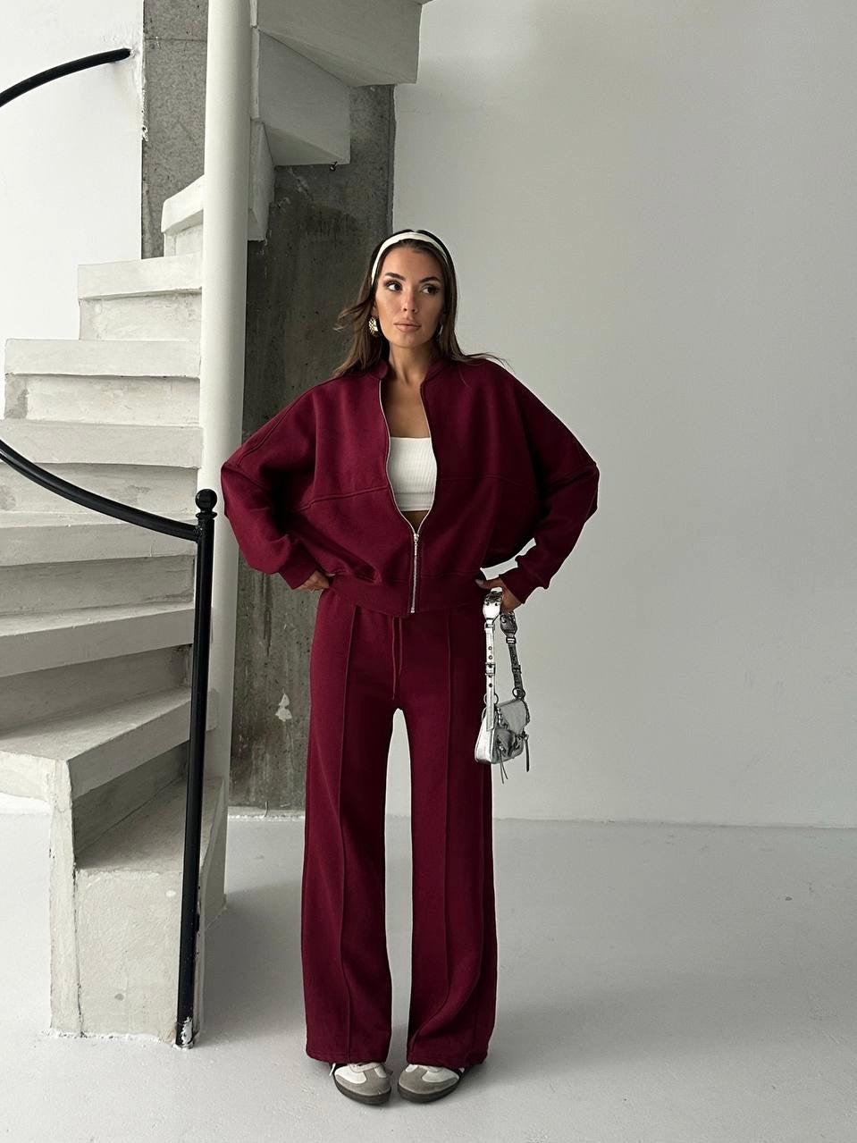 Burgundy Zip-Up Tracksuit