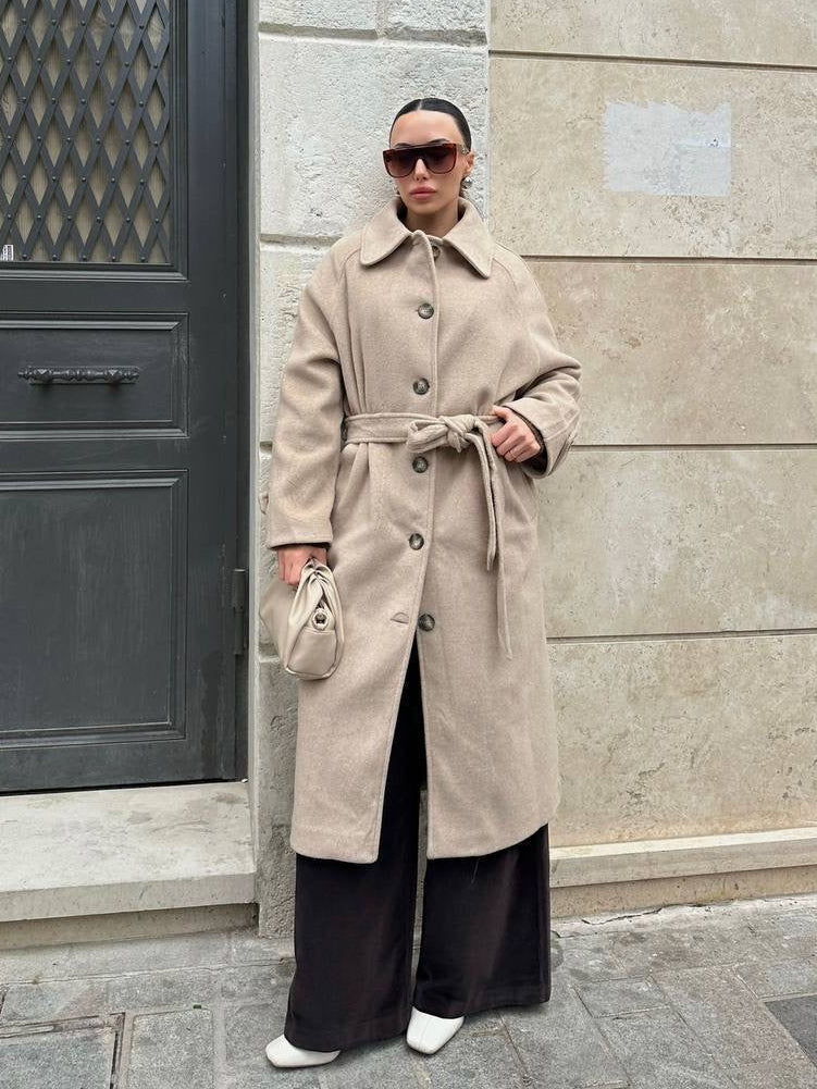 Elegant Beige Belted Coat
