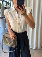 White Sleeveless Button Polo Bodysuit