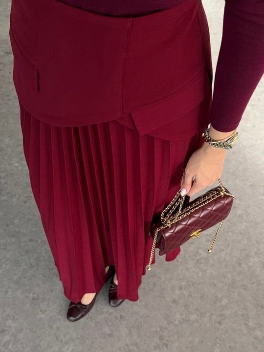 Burgundy Pleated Skirt