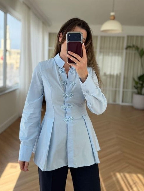 Sky Blue Pleat Shirt