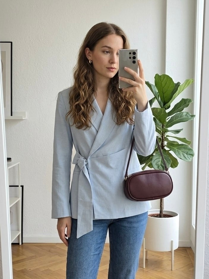 Blue Tie-Waist Blazer
