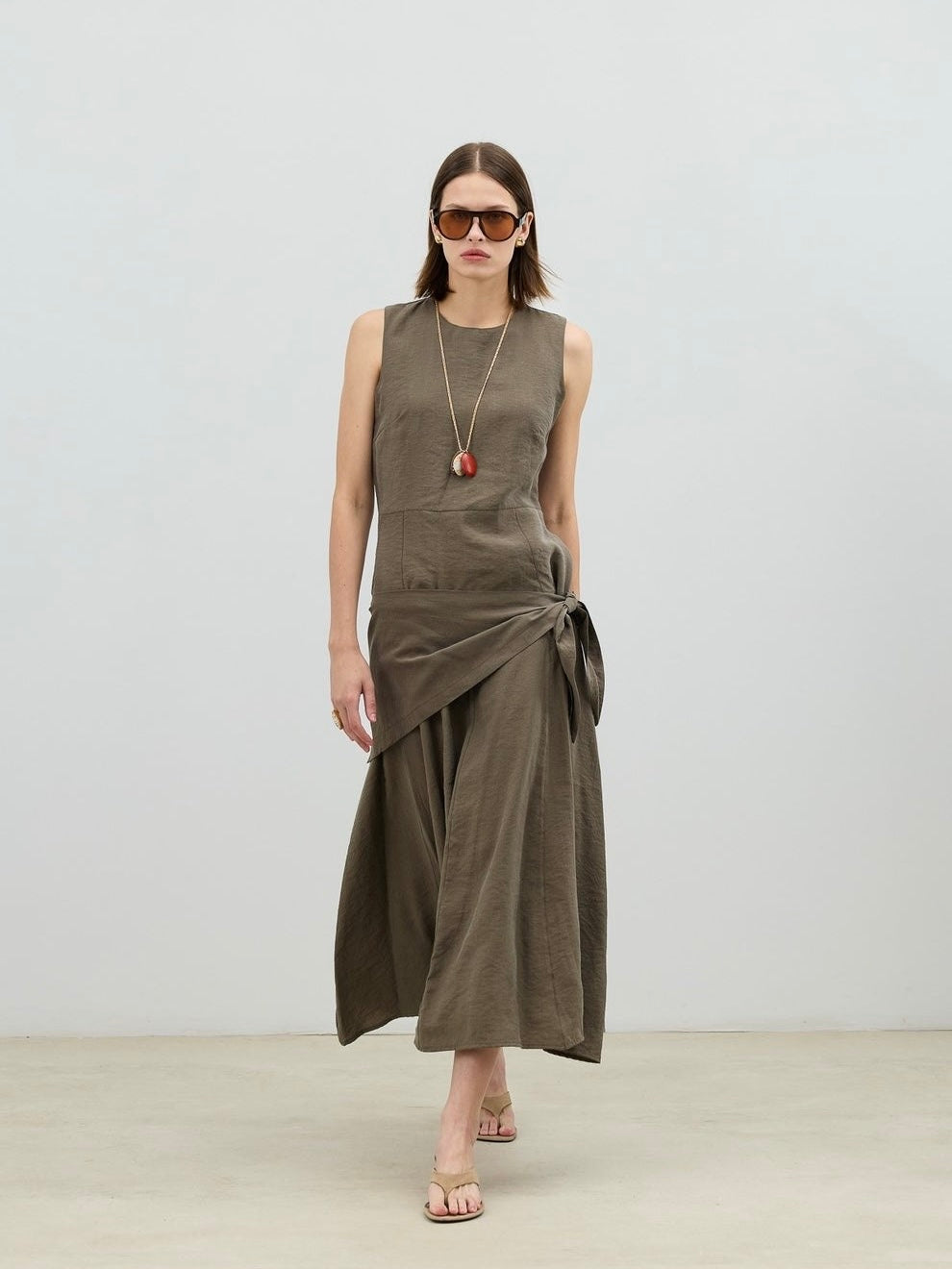 Olive Wrap Detail Midi Dress