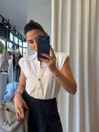 White Sleeveless Button Polo Bodysuit