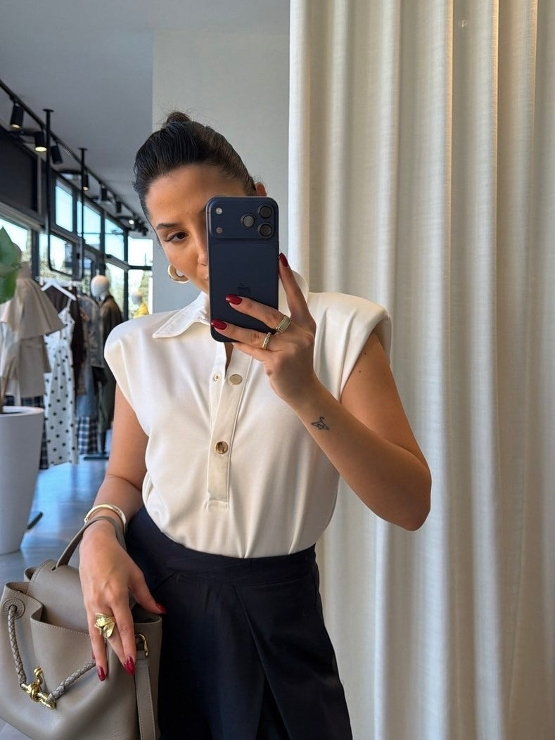 White Sleeveless Button Polo Bodysuit