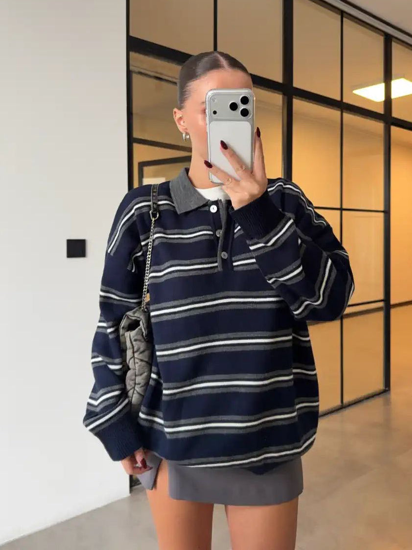 Striped Oversized Polo Sweater