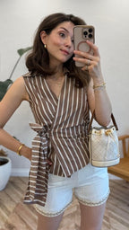 Mocha Stripe Wrap Shirt