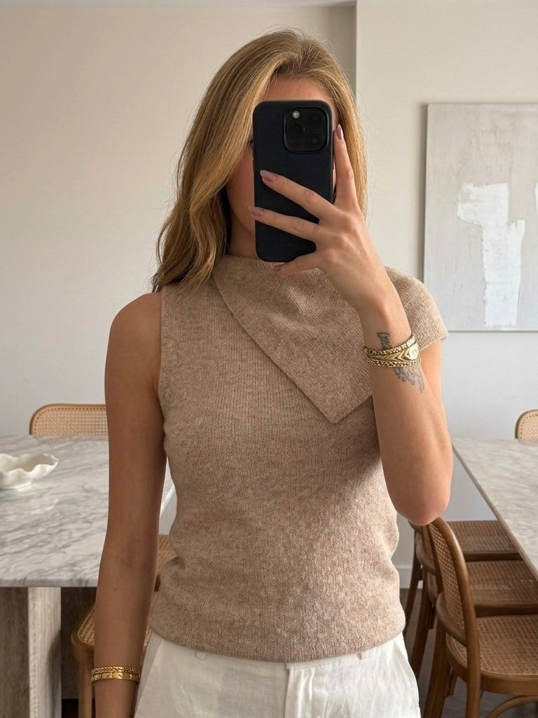 Scarf Collar Knit Top