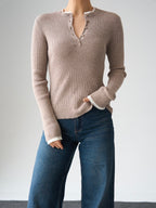 Ribbed Button Neck Top
