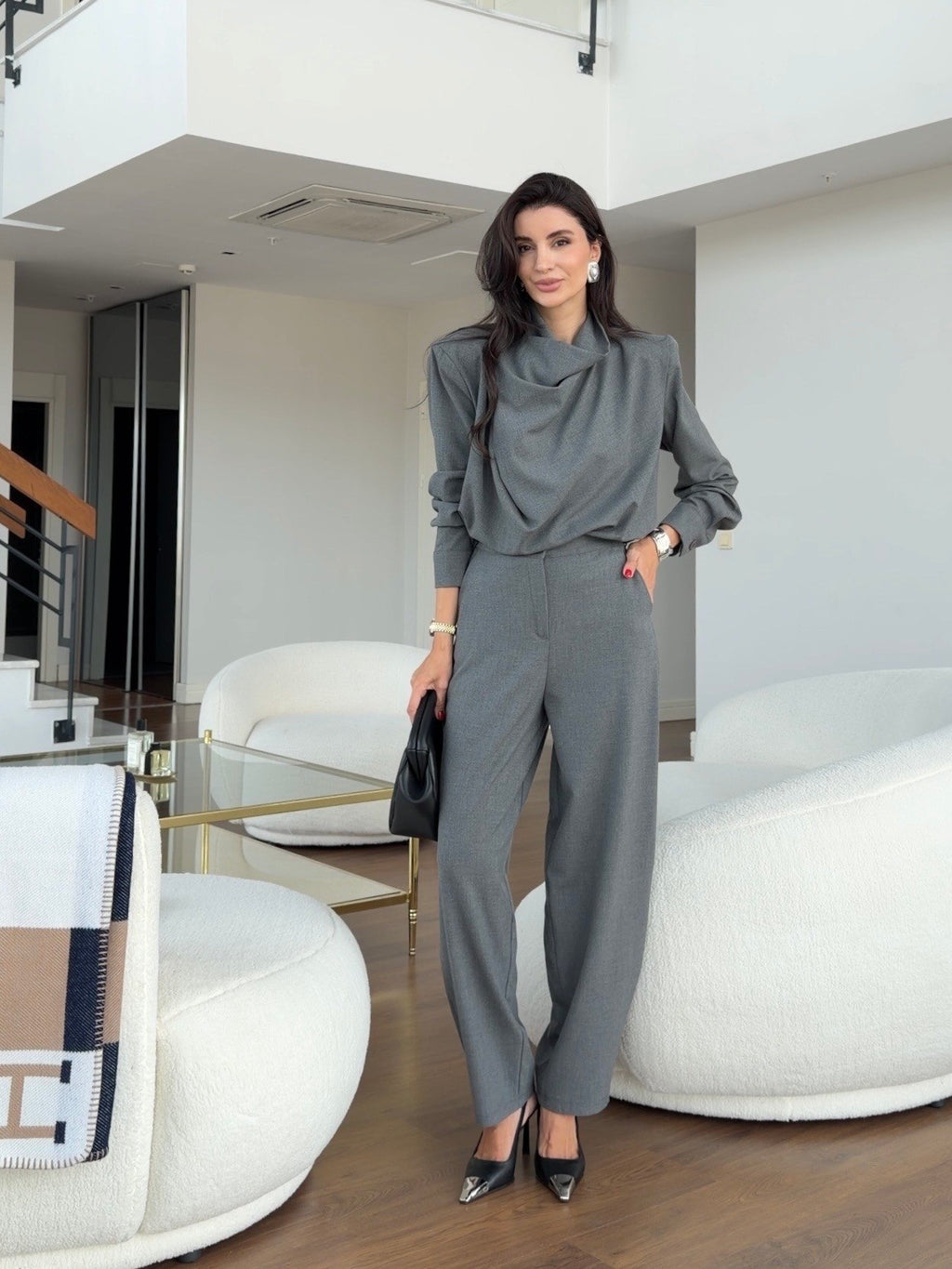 Sophia Draped Grey Set