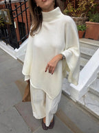 Ivory Knit Turtleneck Poncho