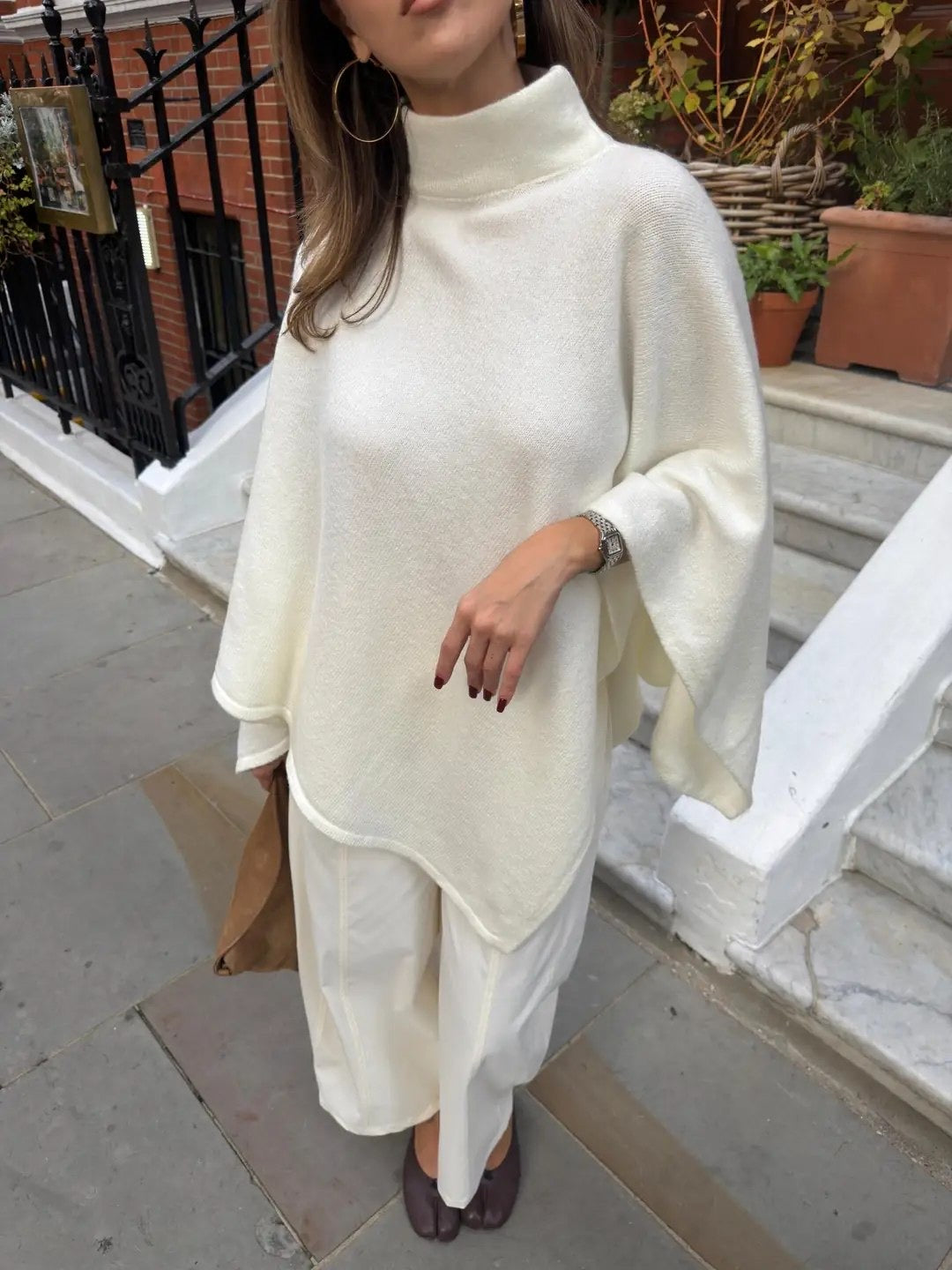 Ivory Knit Turtleneck Poncho