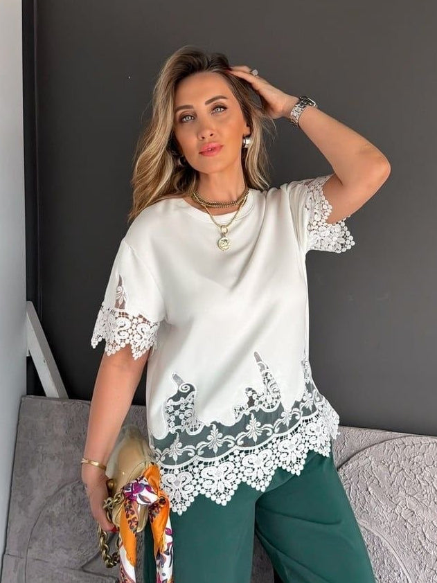 ZARA Lace Trim Blouse