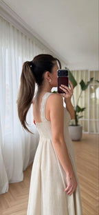 Lace Trim Linen Midi Dress