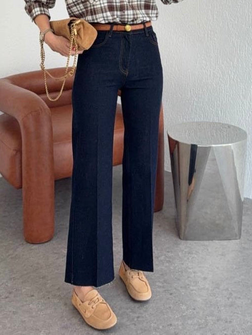 Navy Boy-Cut Jeans