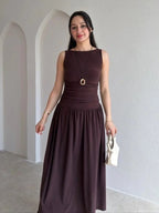 Velvet Brown Midi Dress