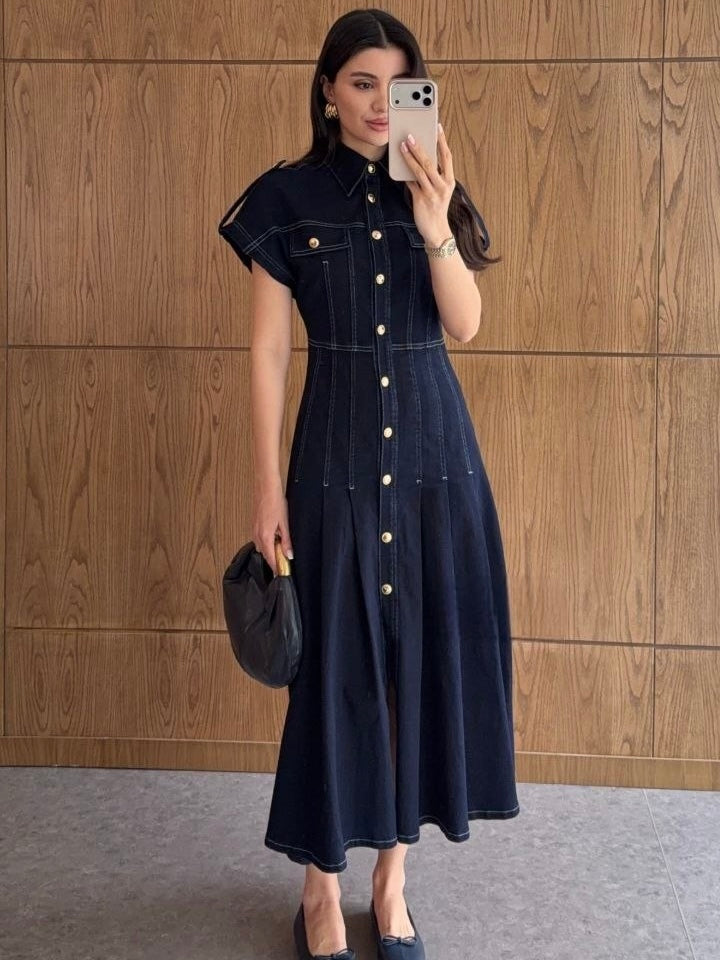 Denim Elegance Midi Dress