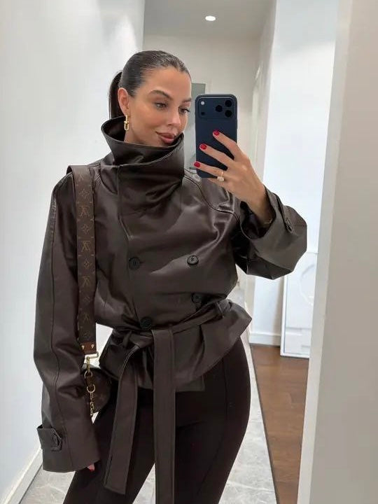 Brown Leather Jacket with Belt