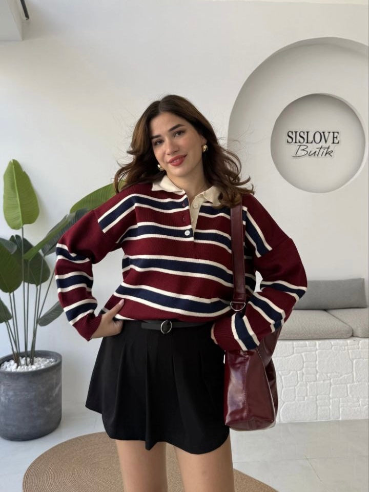 Striped Burgundy Blouse